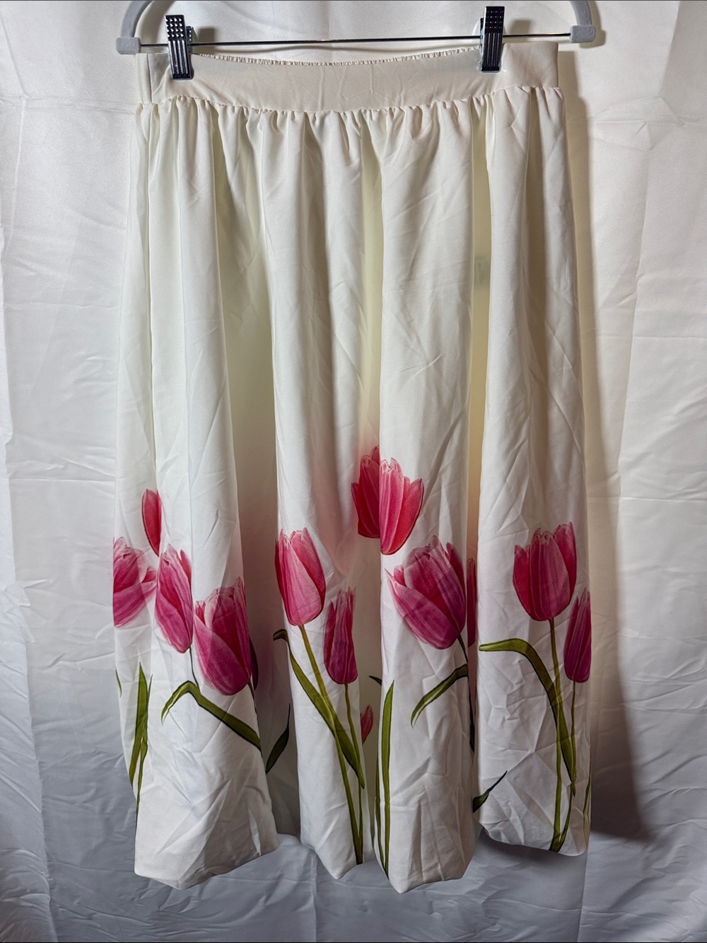 White Skirt with Pink Tulip Border